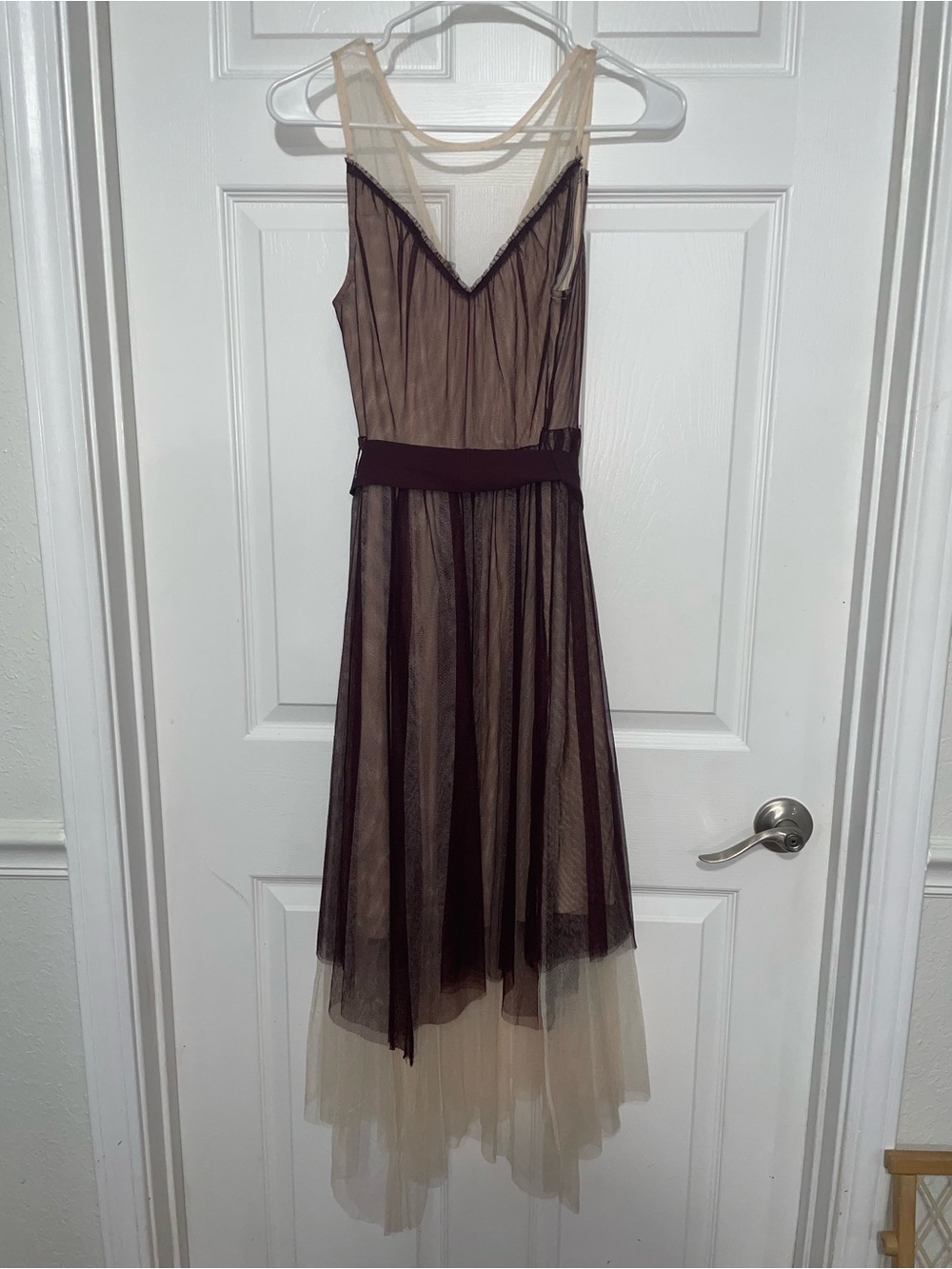 LC Lauren Conrad Burgundy and Cream High-Low Tulle Dress